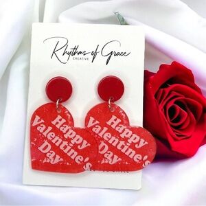 Heartfelt Hues: Happy Valentine's Day Red Heart Dangle Earrings! NWT
